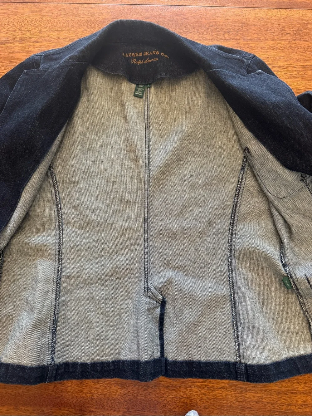 Lauren Jeans Co Ralph Lauren Womens L Denim Blazer Crest Patch Dark Wash